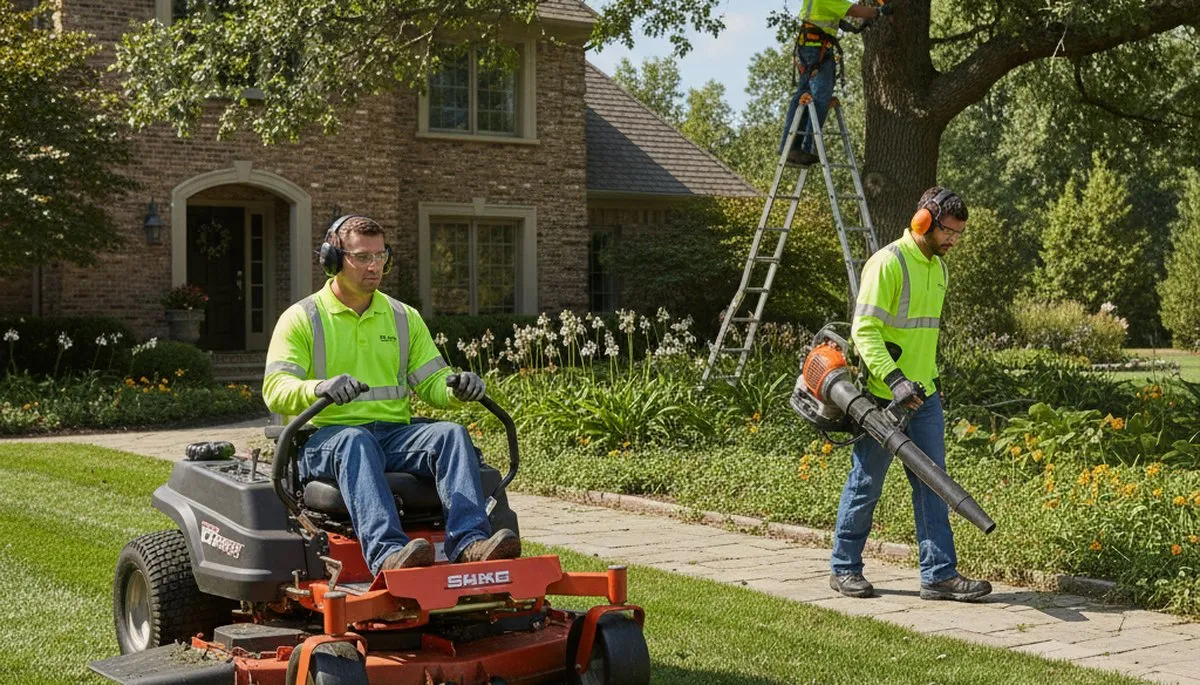 Professional tree service crew in Wellesley, MA performing lawn care and arbor maintenance