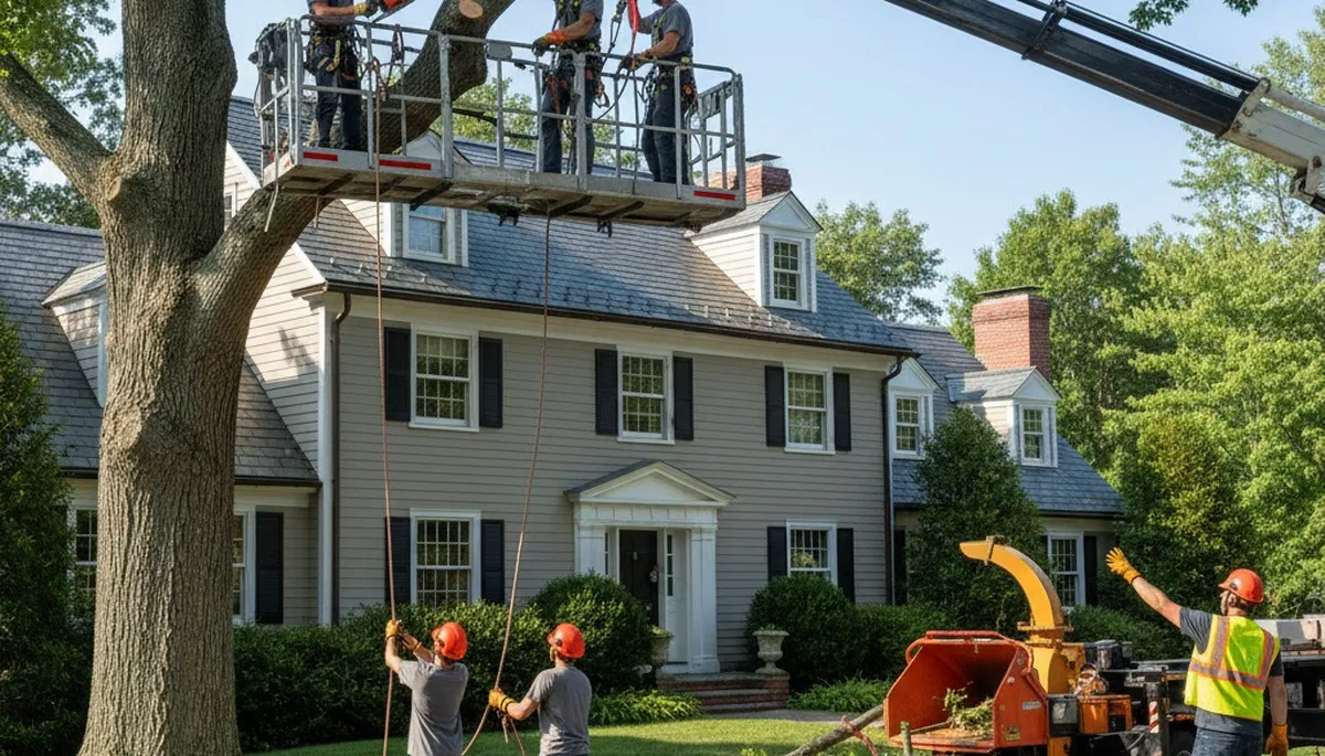 Tree service crew in Wellesley, MA providing professional tree care for residential properties