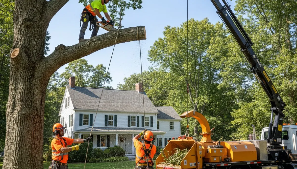 Tree service crew in Wellesley, MA providing professional tree removal and trimming support