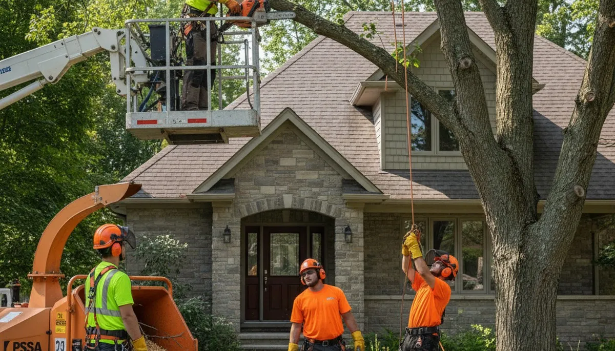 Tree service crew in Wellesley, MA handling professional tree care and removal work